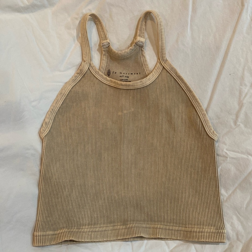 Free People Happiness Runs Crop Top brushed taupe Mineral Wash Size M/L NWOT